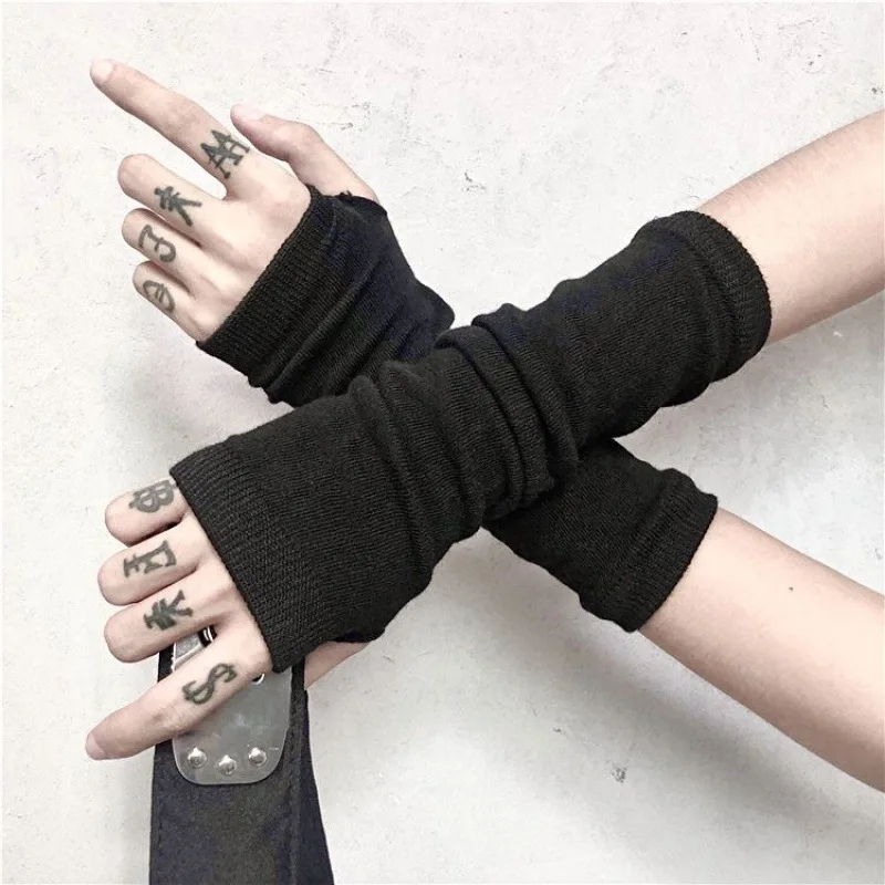 

1pair Unisex Mitten Sleeve Women Driving Gloves Women Keep Warm Knitted Long Fingerless Gloves Girls Black Fashion Goth Gloves