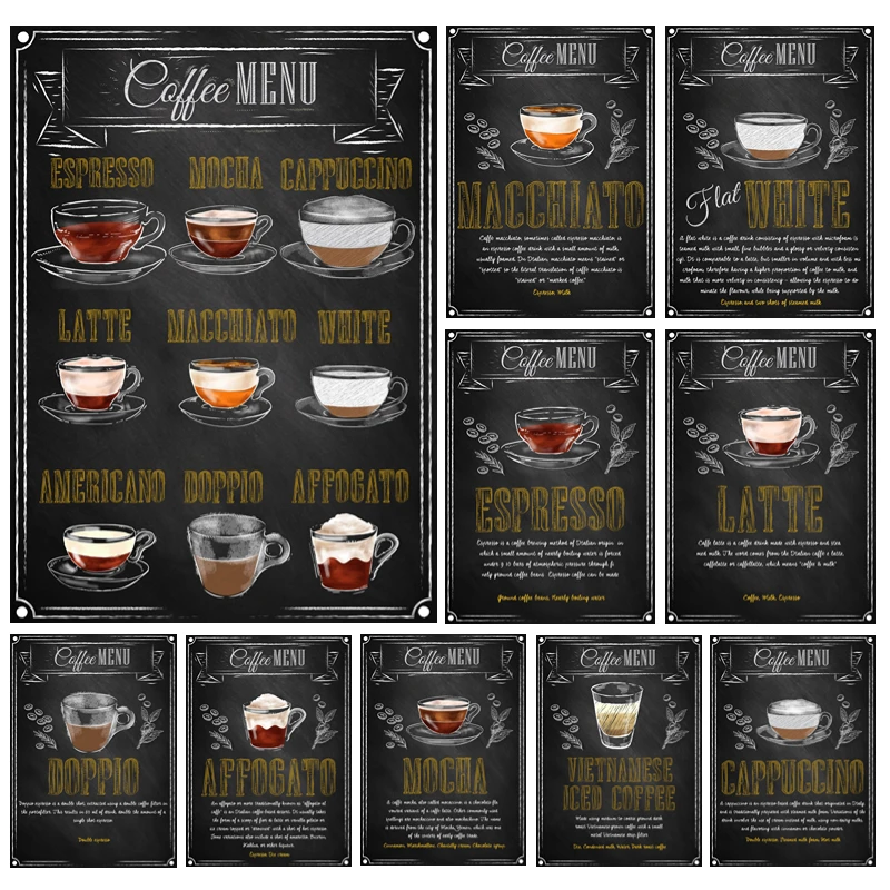 

Coffee Metal Signage Retro Plate Print Tin Painting Vintage Poster Cafe Restaurant Kitchen Wall Art Decor Painting Aesthetics