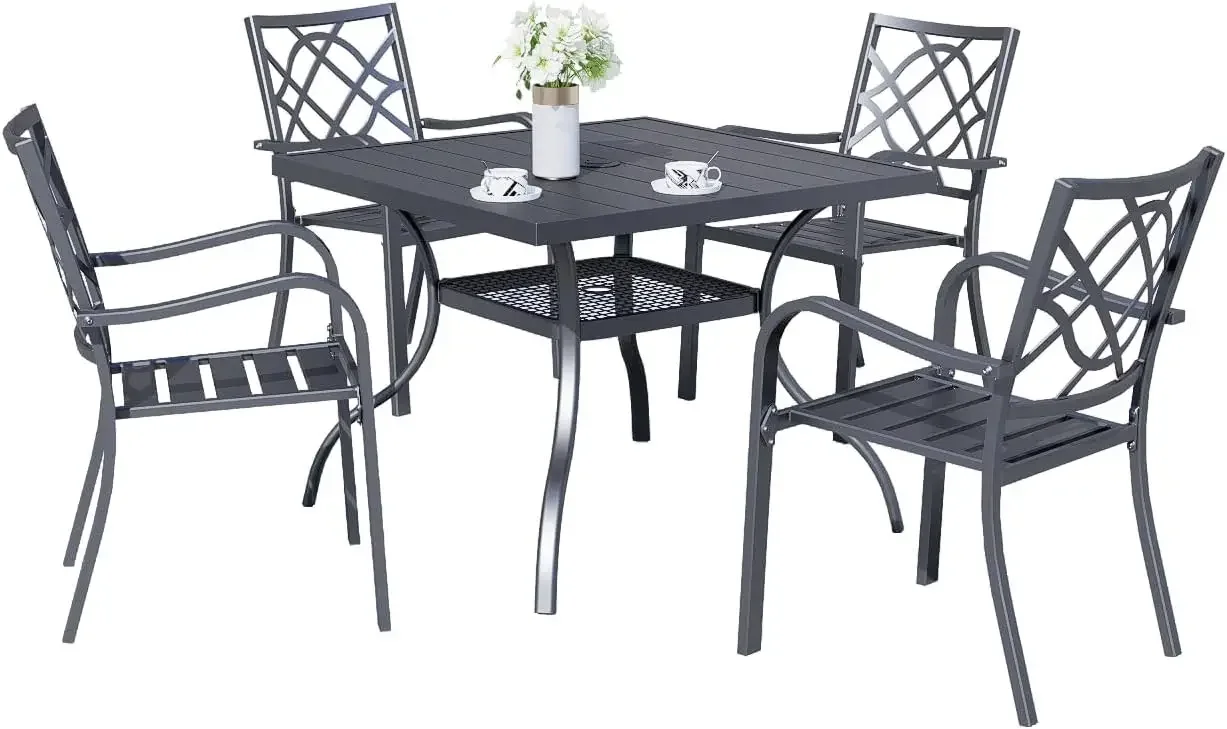 5-Piece Outdoor Wrought Iron Chairs and Table 1