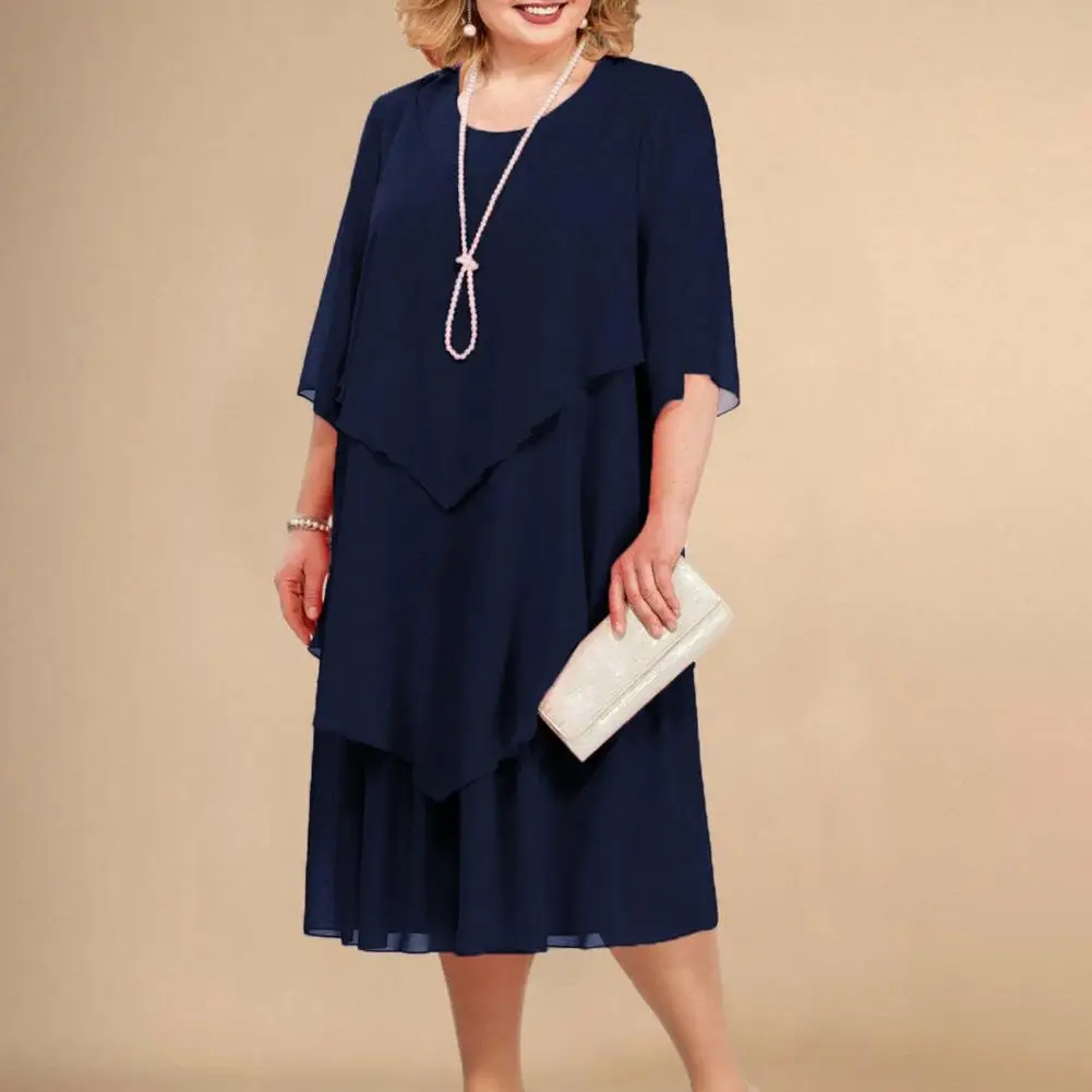 

Женское шифоновое платье-миди с круглым вырезом, полурукавом