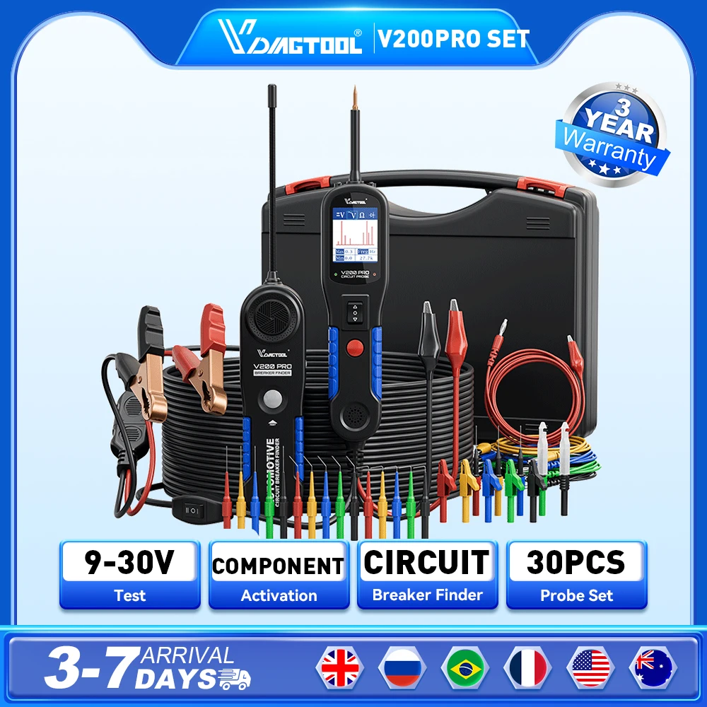 VDIAGTOOL V200PRO ensemble 12V 24V Kit de testeur de sonde de Circuit outils de Diagnostic de système électrique activation des composants avec 30 pièces de sonde