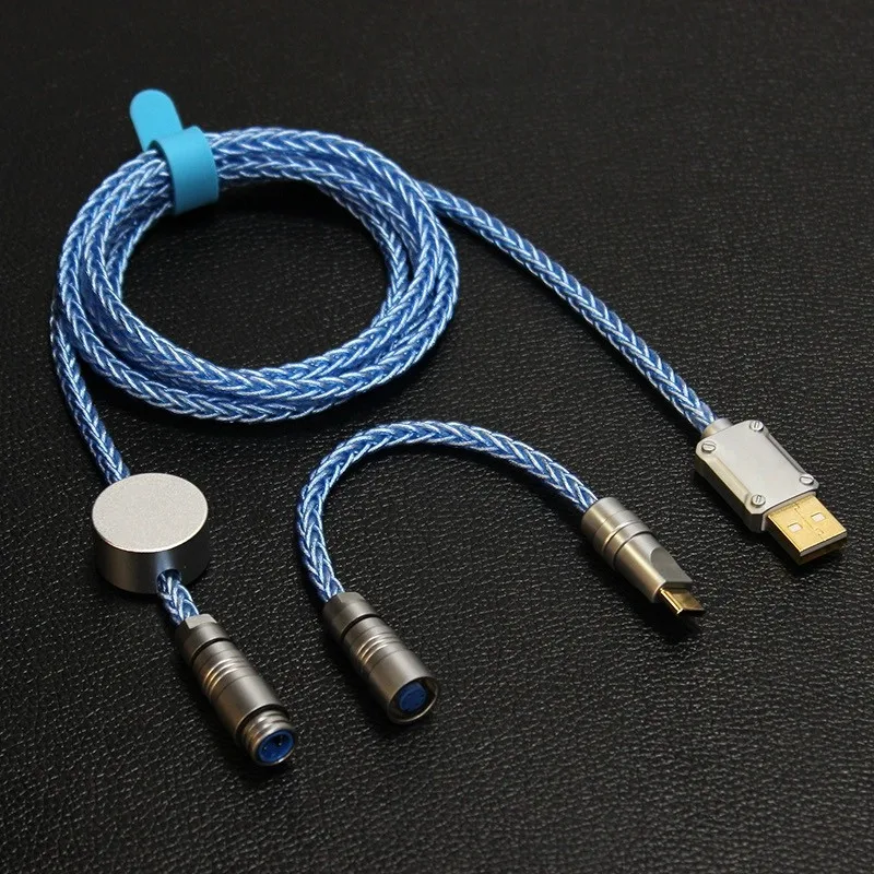 Metal Usb Tipo-c Cabo de Carregamento 7n Single Crystal Copper Strand Silver Plated Cabo de Dados para Teclado Mecânico Plugue de Aviação - Imagem 2