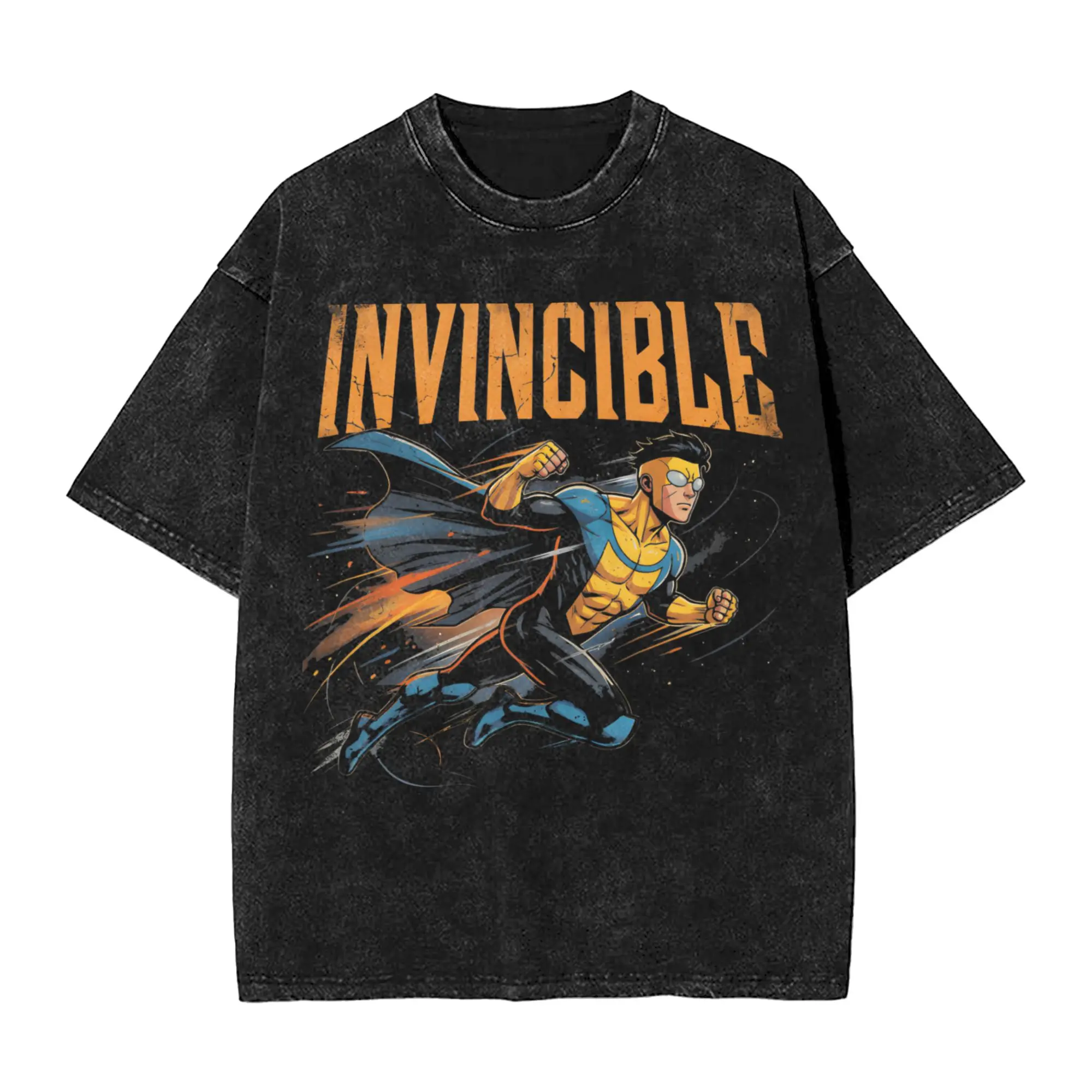 Invincible Cartoon Comic Washed Streetwear HipHop Oversized T-Shirt