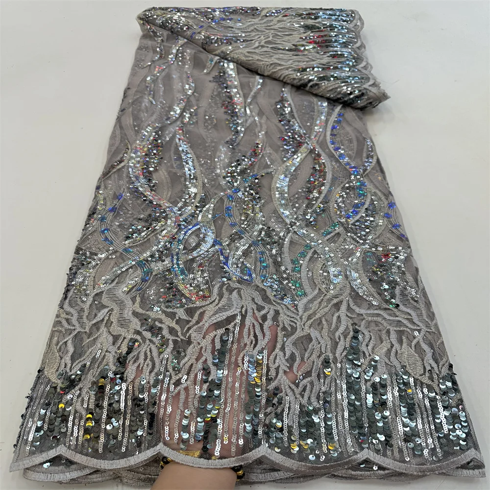 

New Design 2023 High Quality African Lace Fabric Sequins Mesh Lace France Luxury Embroidered Tulle Lace Fabric For Sewing RF2403