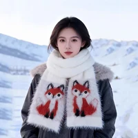 Cute Fox Design Good Faux Mink Fur Scarf Fluffy Long Thick Knit Neckerchief Unisex Winter Warm Scarves Boy Girl Gift