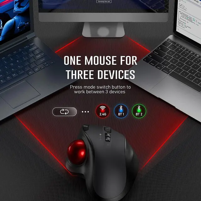 Trackball Wireless Mouse Rechargeable Bluetooth 2.4G USB Mouse Ergonomic Mice for Computer Android Windows 3 Adjustable DPI 5