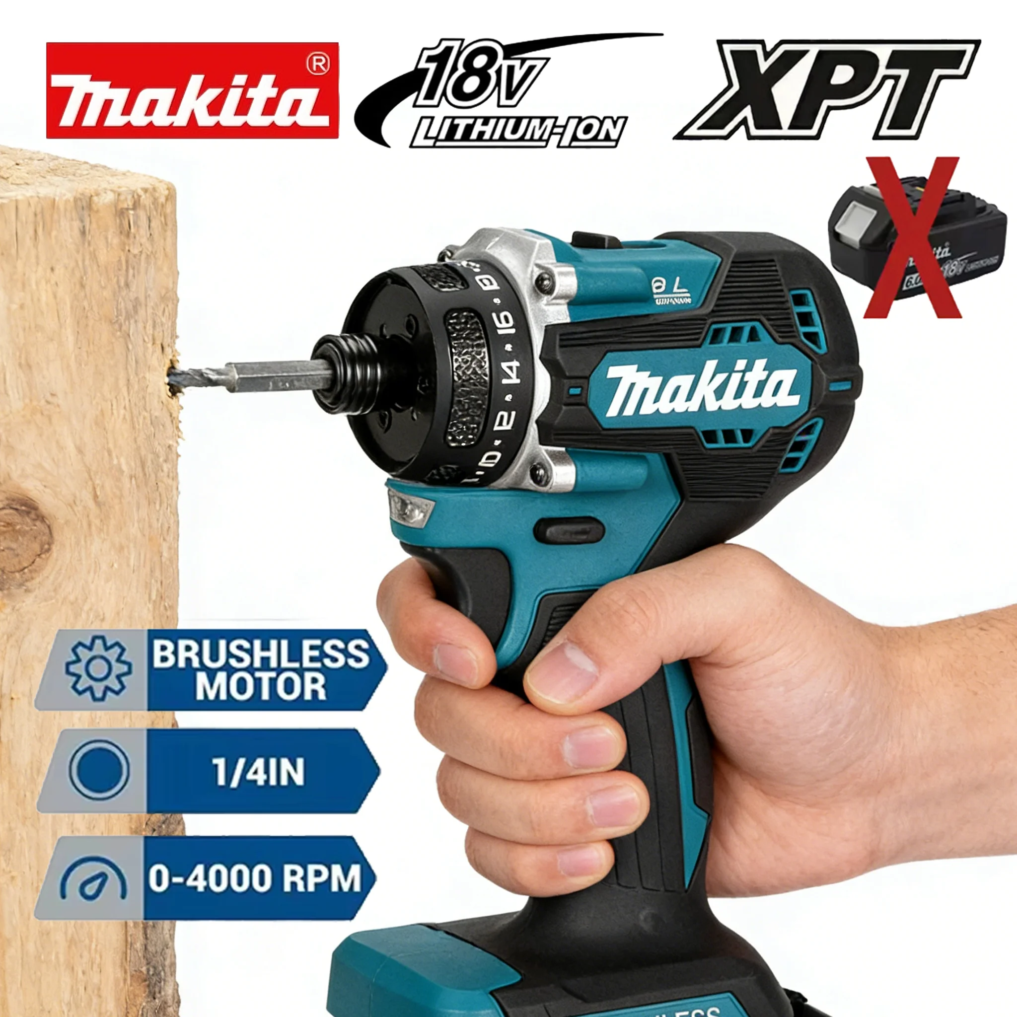 Makita – tournevis électrique sans balais, 4000 tr/min, 3800IPM, 180Nm, perceuse électrique, visseuse à percussion, pour batterie 18V, pour carrelage, métal, bois