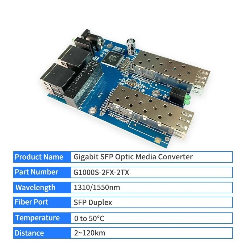 Fiber Optical Switch PCBA Board 2-Port SFP and 2UTP RJ45 Gigabit SFP Media Converter Singlemode/Multimode Fiber Ethernet Switch