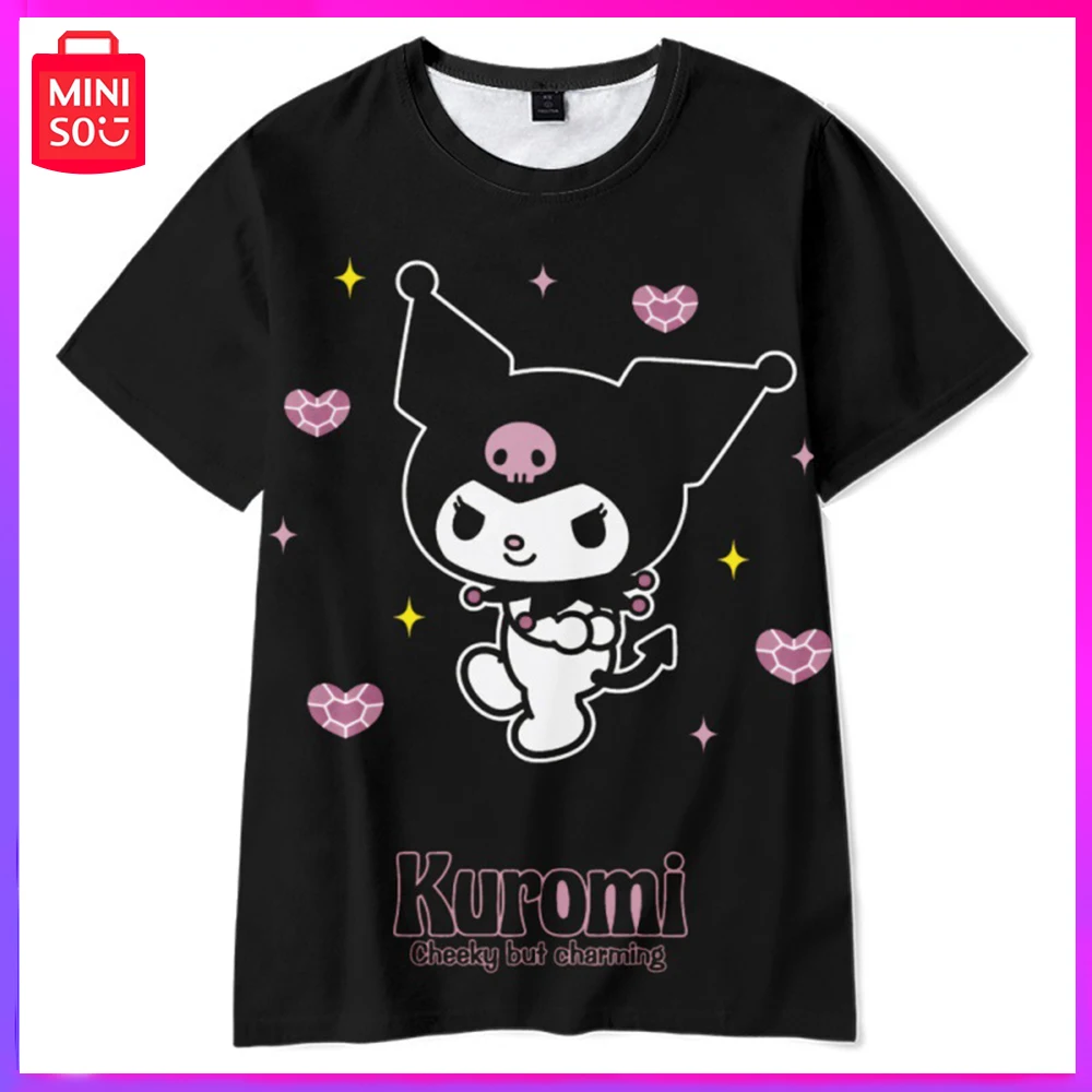 

2024 Miniso Sanrio Kuromi New Summer Couple Cute Loose Crew Neck Short Sleeve T-Shirt Top Pink Birthday Christmas Girl Boy Gift