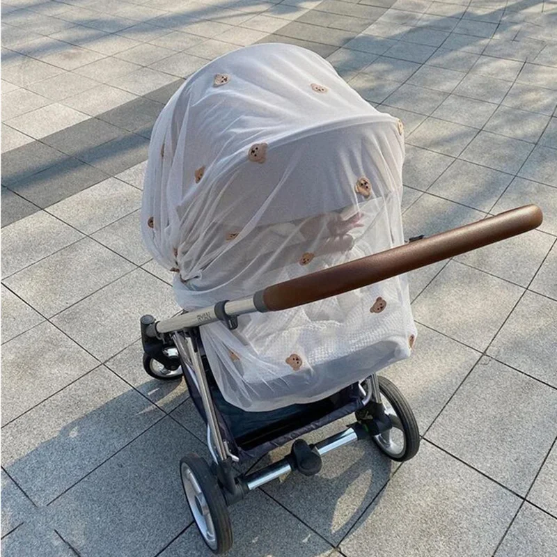 Universal Baby Stroller Accessory Mosquito Net Embroidered Bear Breathable Mesh Summer Sun Shade Newborn Carriage Cover Curtain baby stroller accessories design	