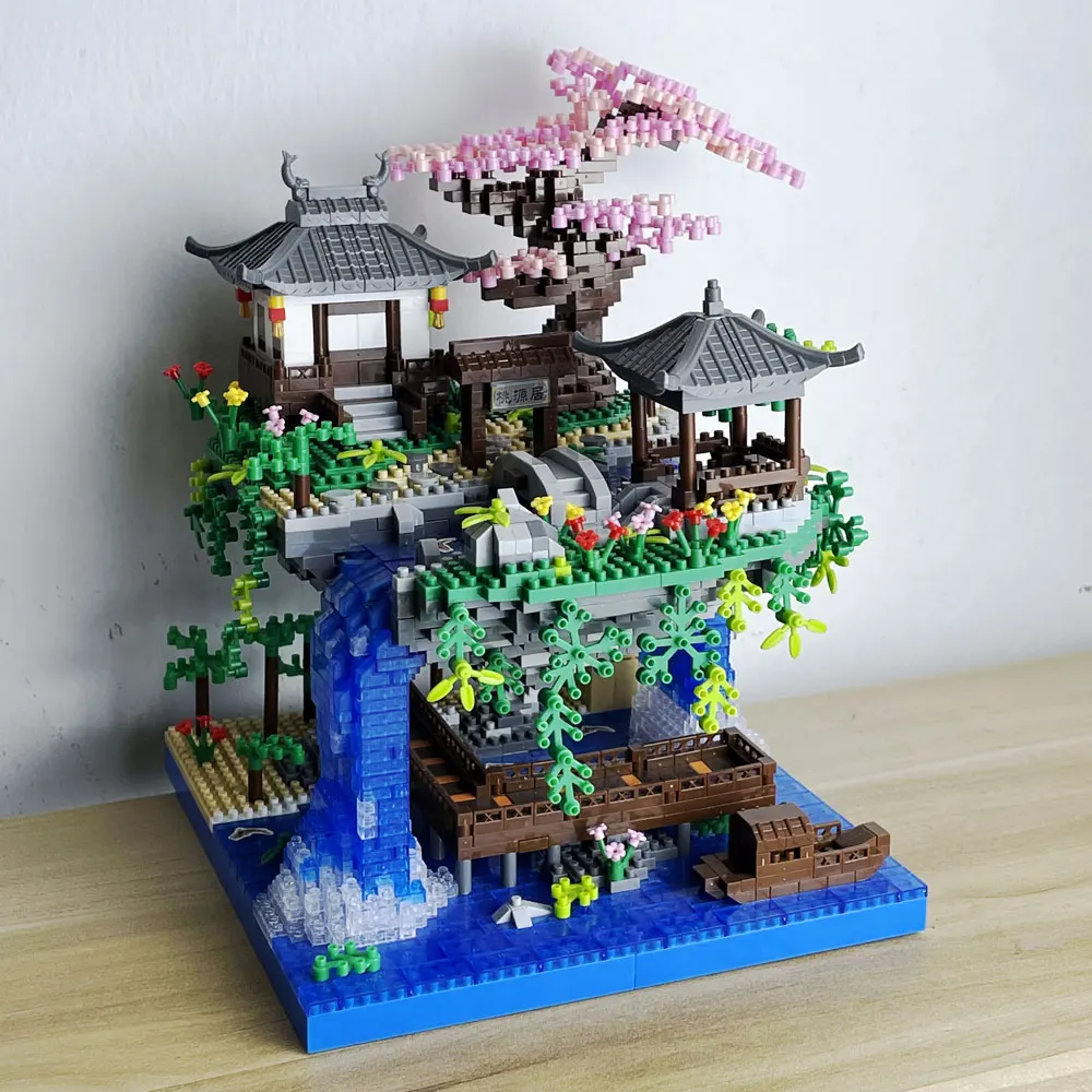 Taohuatan Lake Themed Micro Brick Set with LED Lighting: Creative Adult Toy, Classic Chinese Landscape, Unique Nighttime Display 4