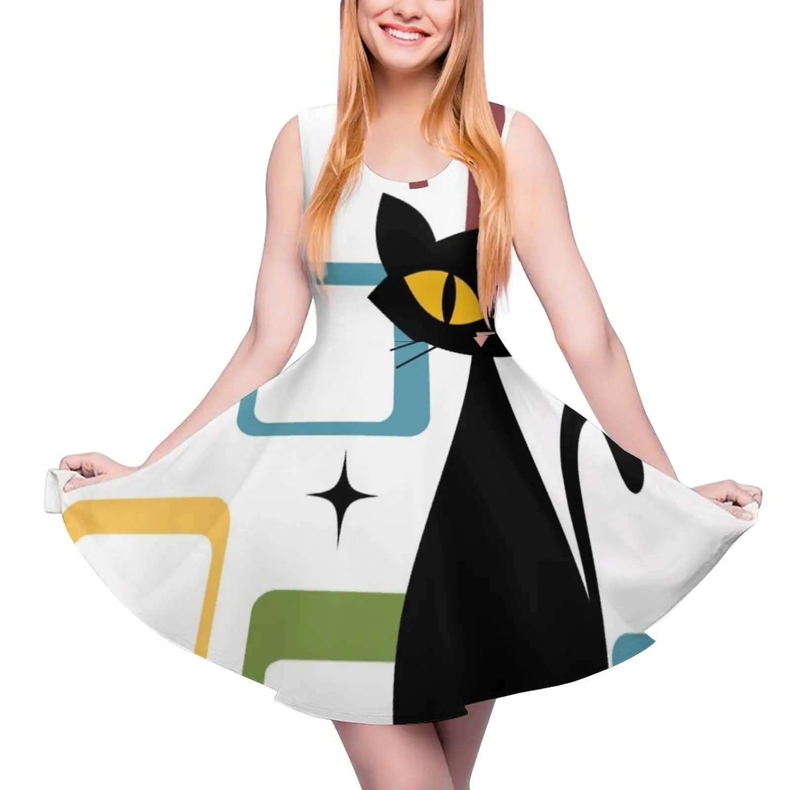 Mid Century black cat Sleeveless Dress Long dress luxury dresses women dress summer clothes