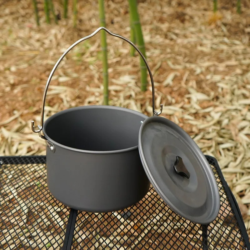 4L Outdoor Hanging Pot, Camping Picnic Large Soup Pot, Portable Cookware, Firewood Cooking Pot 3