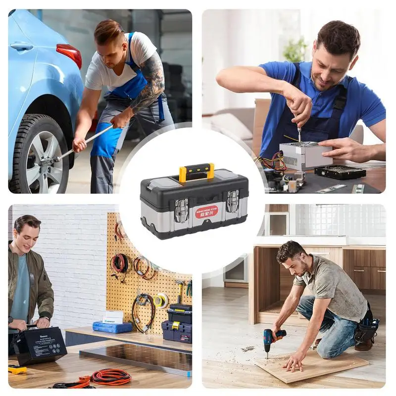 

Portable Toolbox Portable Metal Latch Double Layer Toolbox Heavy Duty Small Parts Organizer Automotive Tool Storage Box