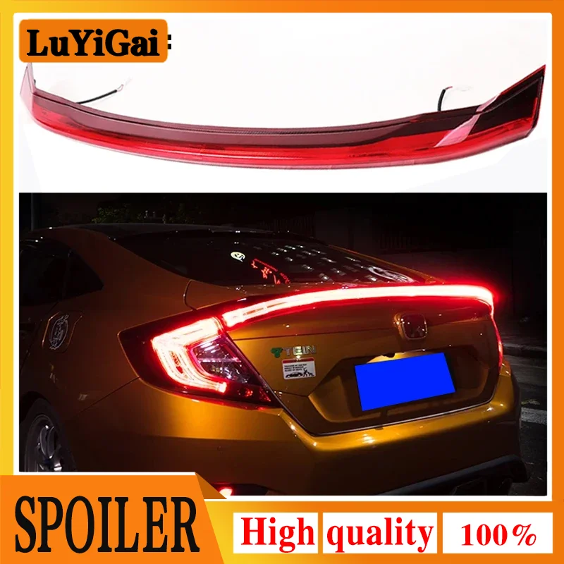 

Car Style LED ABS Spoiler With Rear Brake Lamp For Honda for Civic 2016-2017 Tail Light Trunk Led Accessories