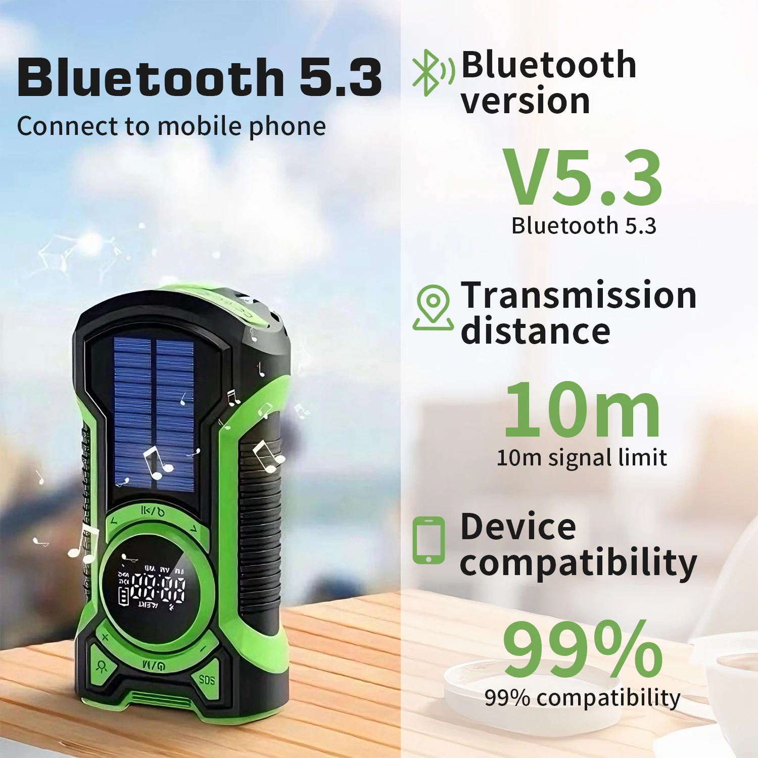 DE16 하이킹 비상용 기상 라디오 휴대용 태양열 핸드 크랭크 5000mAh AM/FM 블루투스 방수 손전등 보조 배터리 자동 스캔