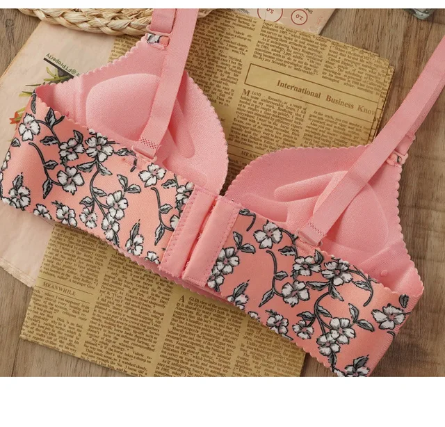 Sexy Lingerie Flower Print Gathered Bras Women Floral Push Up