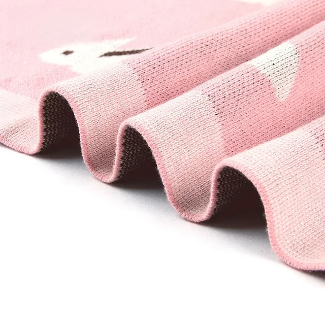 Cute Rabbit Print Knitted Baby Blanket 100*80cm Multi Use Soft Swaddle Wrap Stroller Cover or Play Mat for Newborns 6