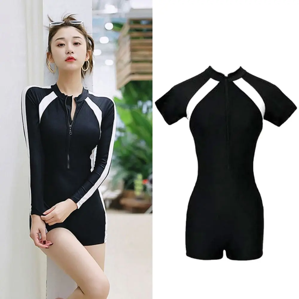 

Conservative Woman Swimsuit with Chest Pads One Piece Beach Bathing Suit Korean Ins Style Slim Summer Rashguard & Swimdress