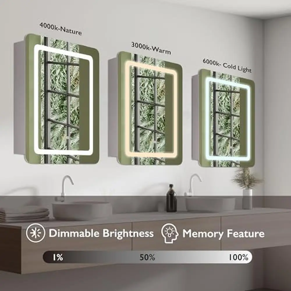 24x32" LED Cold Warm Light Glass Mirror Medicine Cabinet Aluminum Alloy Frame