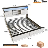 with 4 Drawers and Bookcase Headboard, Sliding Barn Door Storage Shelves, No Box Spring Needed, Beds Frames 2
