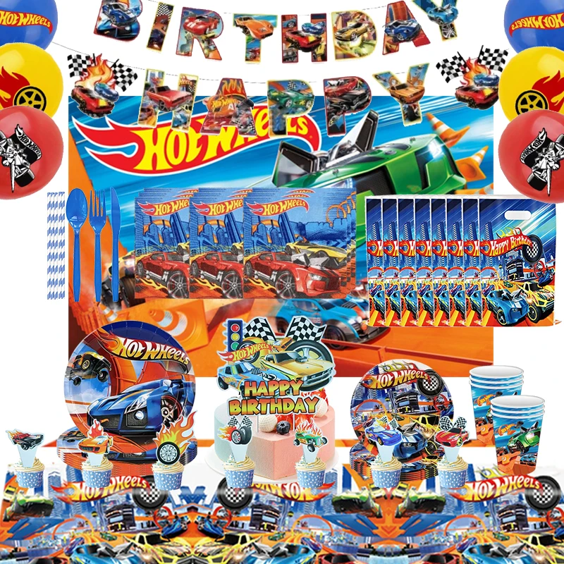 Hot Wheels Birthday Party Supplies Disposable Tableware Plates Cup Napkins Baby Shower for Boys Girls Party Decoration