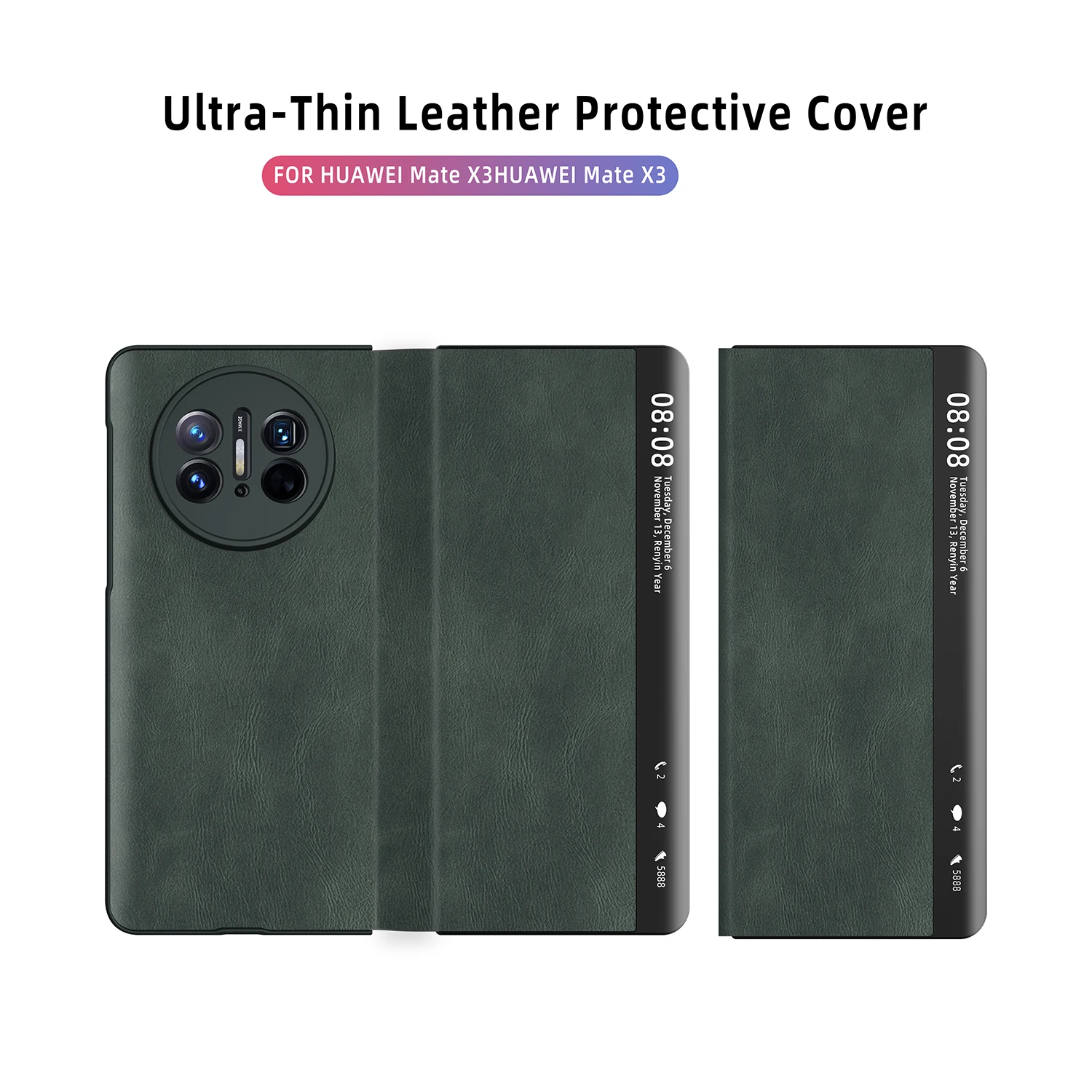 Per Huawei Mate X3 Case Luxury Plain Leather Intelligent Window Folding Antiurto All Inclusive Protection Back Cover Accessory