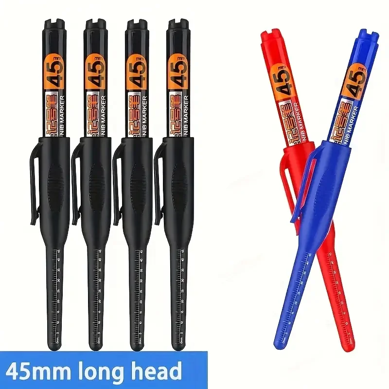 6pcs deep hole marker pens with extended 45mm tips red blue black long nib marking pens for woodworking glass metal ceramic leather multipurpose professional tool for deep hole marking and woodworking decoration deep hole marking pens professional marking pens plastic marker pens marker pens for woodworking details 0