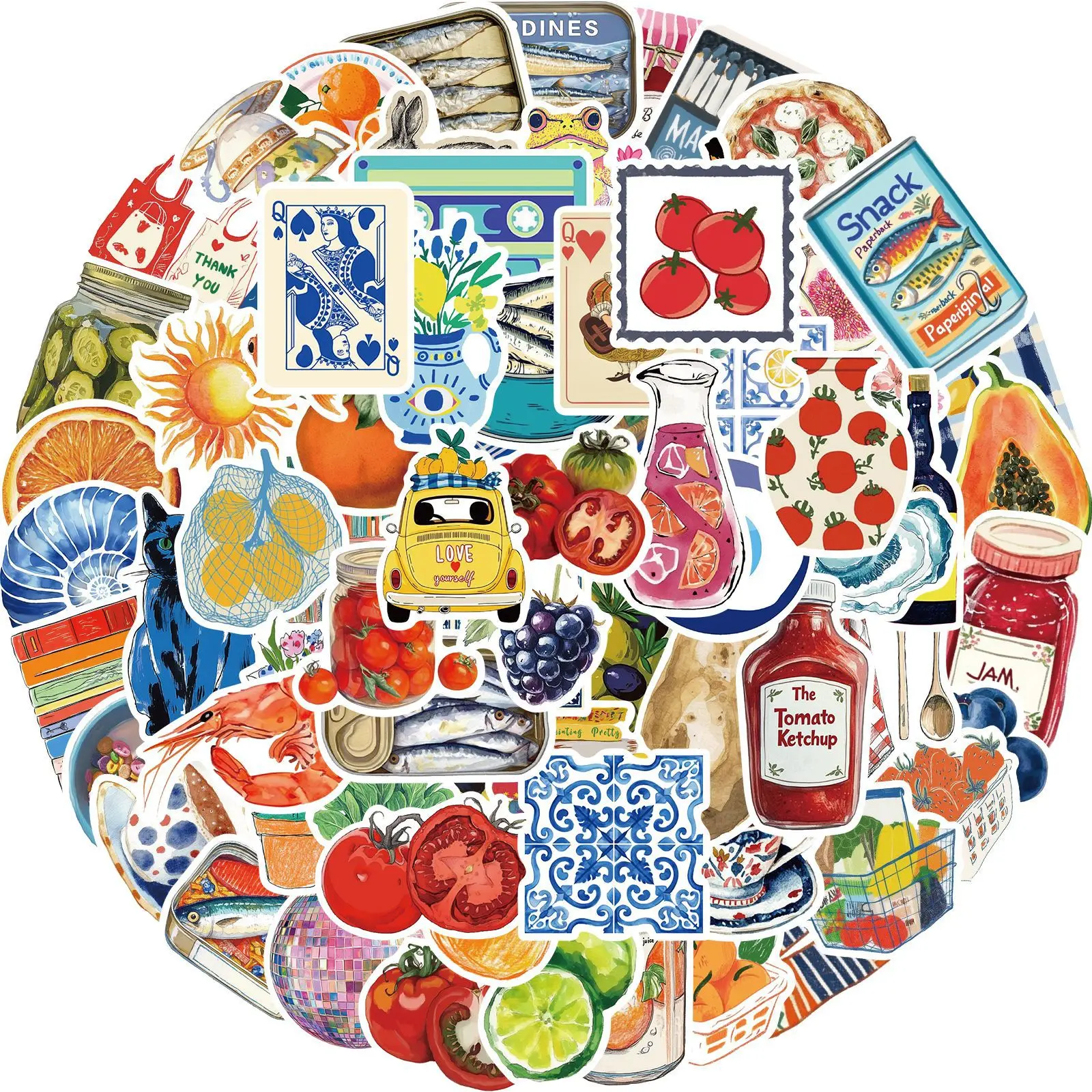 100Pcs 지중해 토마토 스티커 데칼 노트북 스크랩북 스케이트 보드 헬멧 기타 DIY 미적 방수 스티커