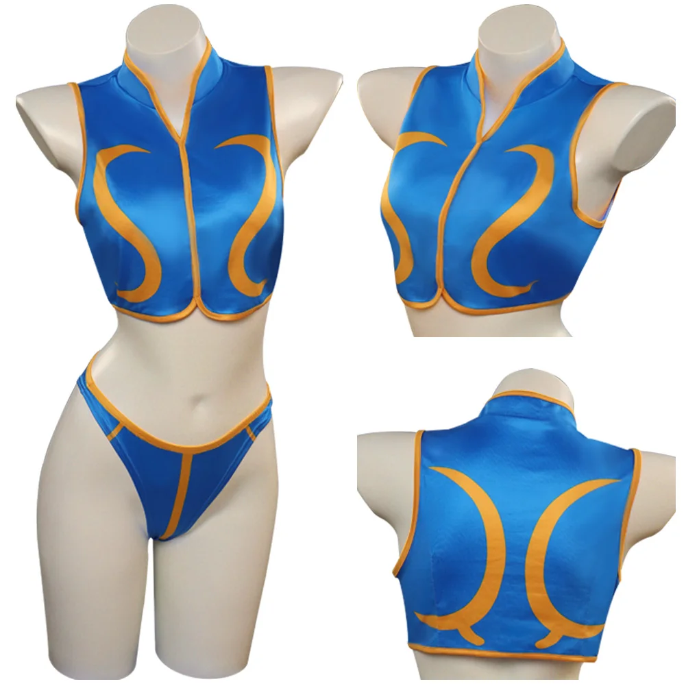 

Chun Li Cosplay Costume Women Swimsuit Summer Bikini Top Shorts Outfits Halloween Carnival Party Suit