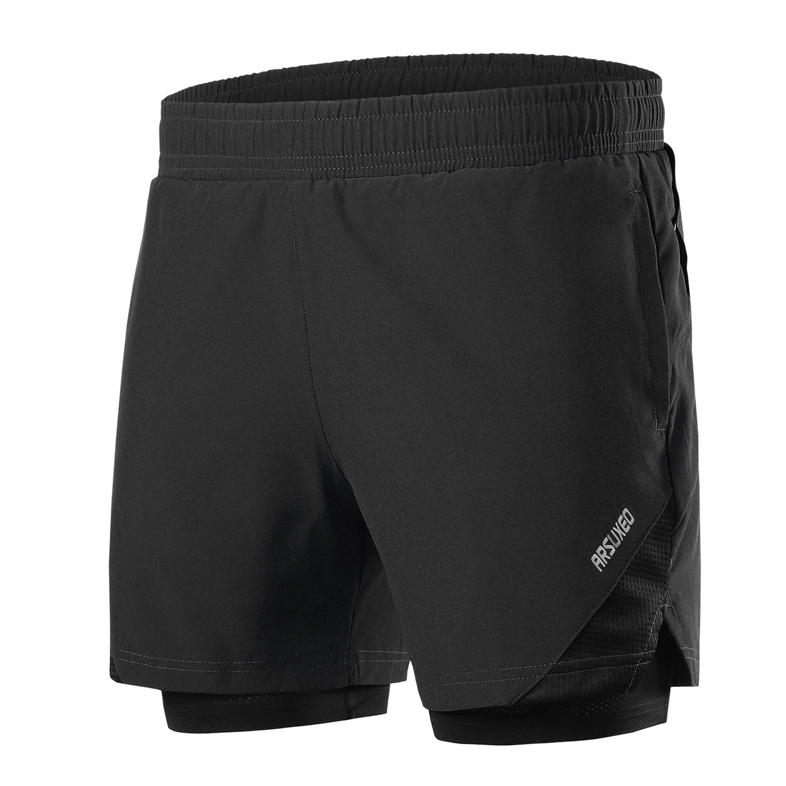 Arsuxeo 2 In 1 Men Cycling Running Shorts with Towel Loop Pockets Quick Dry Breathable Exercise Shorts for Training Gym Workout