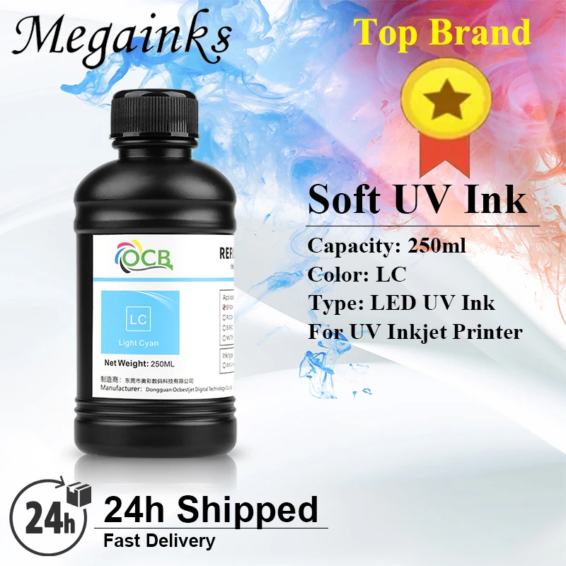 250ml LED UV Ink For Epson 1390 1400 1410 1430 1500W L800 L850 L1400 L1800 R270 R280 R290 R300 R330 Flatbed Printer Soft or Hard