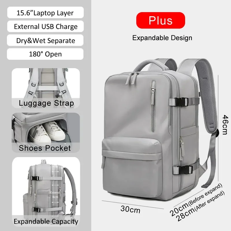 thumbnail image 1 of Mochila de viaje grande extensible para negocios, bolso para computadora portátil de 16 pulgadas, mochila para la universidad, mochila para equipaje de mano, bolsillo para zapatos XA399C, 1 of 5