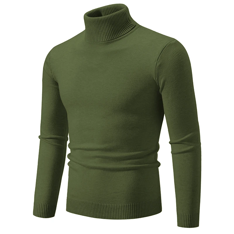 LaoZan Heren Elasticiteit Coltrui Casual Slim Fit Gebreide Jumper Hoge