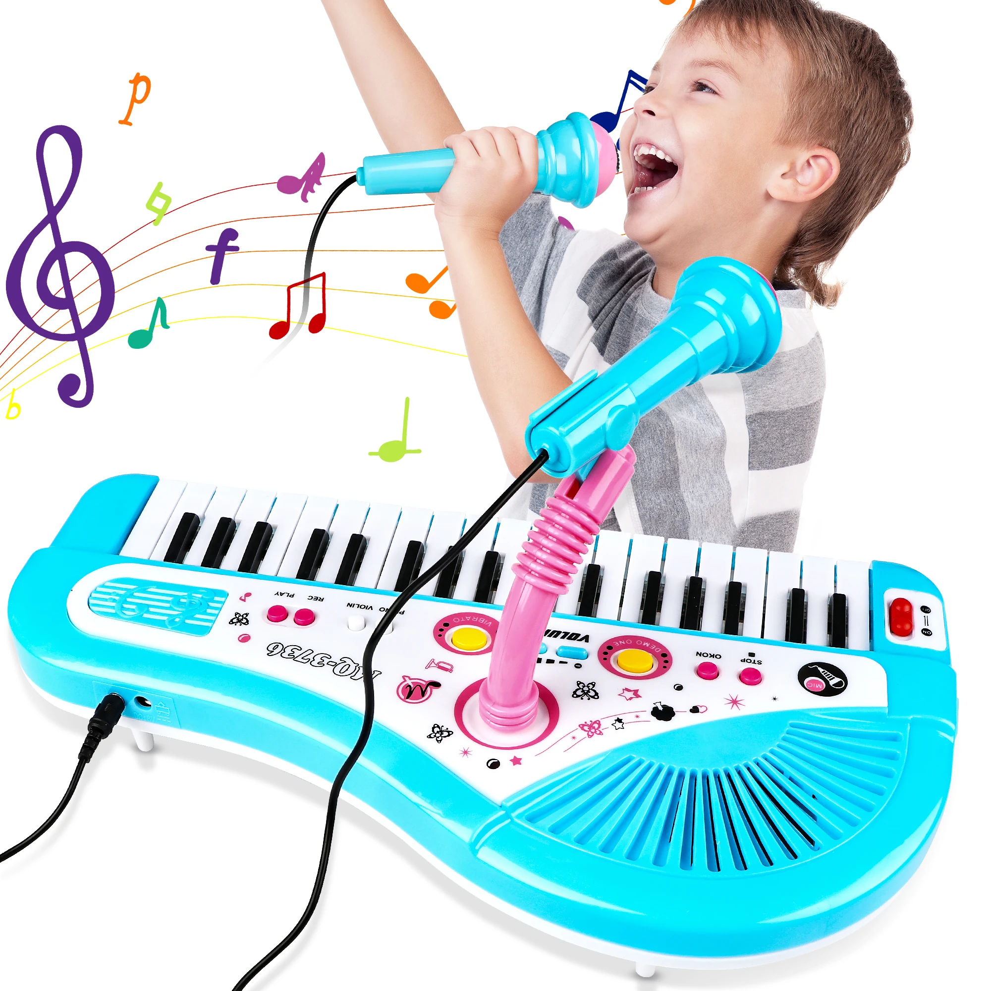 Teclado Musical Piano Infantil Com Microfone Iniciante 37 Teclas 6,  pianinho infantil 