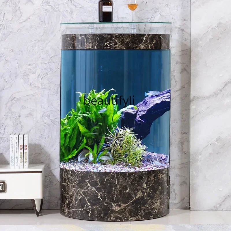 

Light Luxury and Simplicity Glass Fish Tank Living Room Home Aquarium Floor Ecological Cylinder Change Water Ecological Pot
