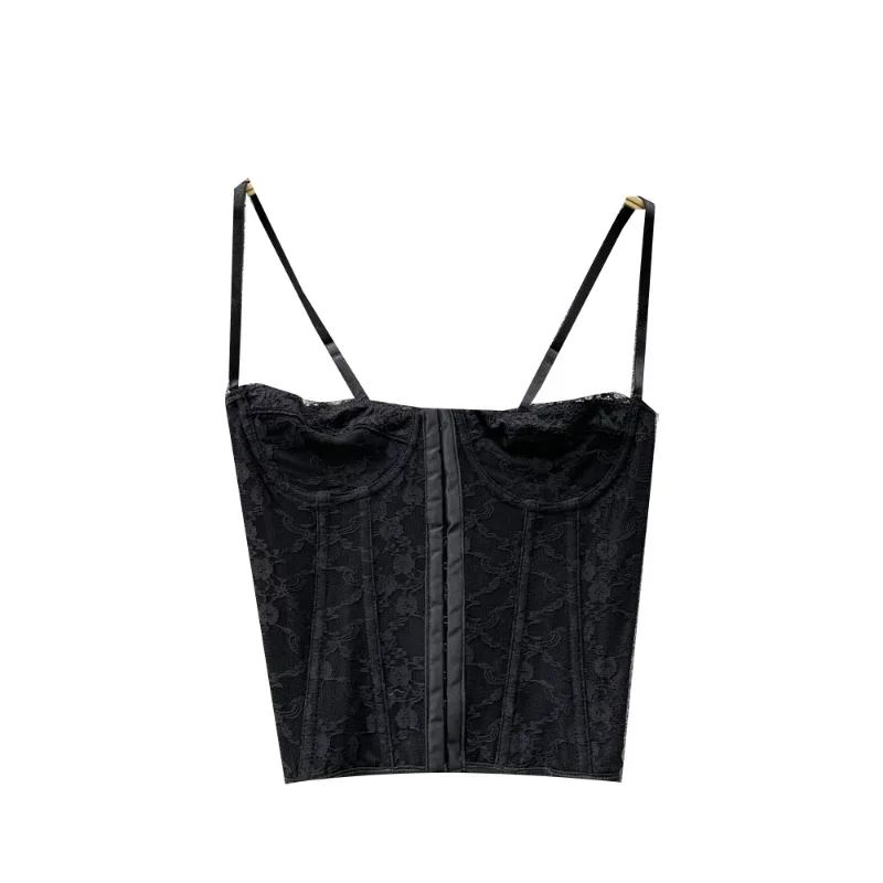 Women Camisole Tops Skinny Backless Multi-color Embroidery Lace Spaghetti Strap Fishbone