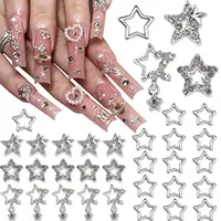 30PCS Star Nail Charms 3D Alloy Nail Art Charms 4 Styles Silver Stars Nail Rhinestones Crystal Pentagram Nail Gems for DIY Craft 1