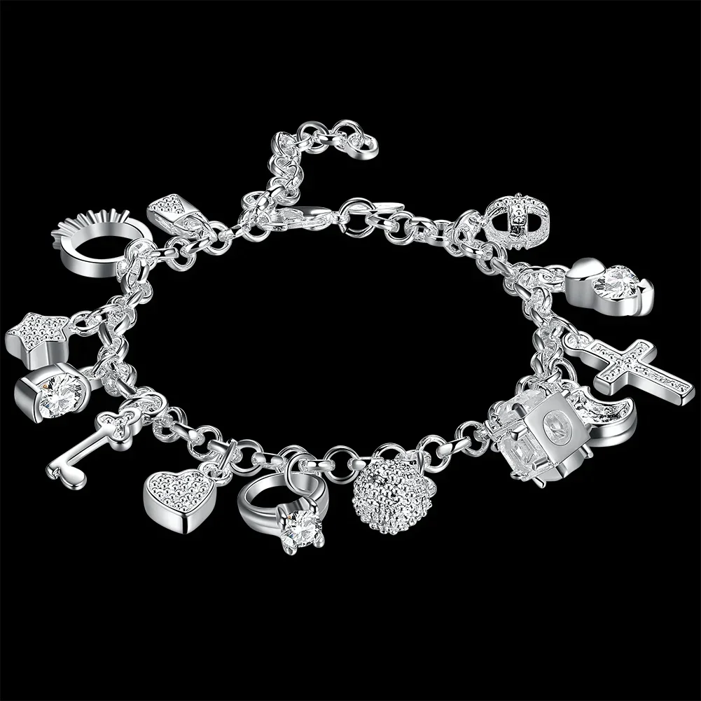 Hot Street Fashion Sterling Silber feinen Zirkon Herz Schlüssel Anhänger Armband für Frau Party Geschenke Hochzeit Accessoires Schmuck