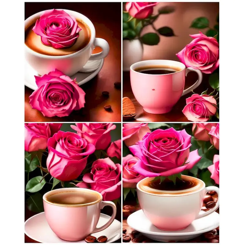 

GATYZTORY Painting By Numbers Kill Time Coffee Red Rose Picture For Adults Handicraft Decorative Paintings Modern Home Decor