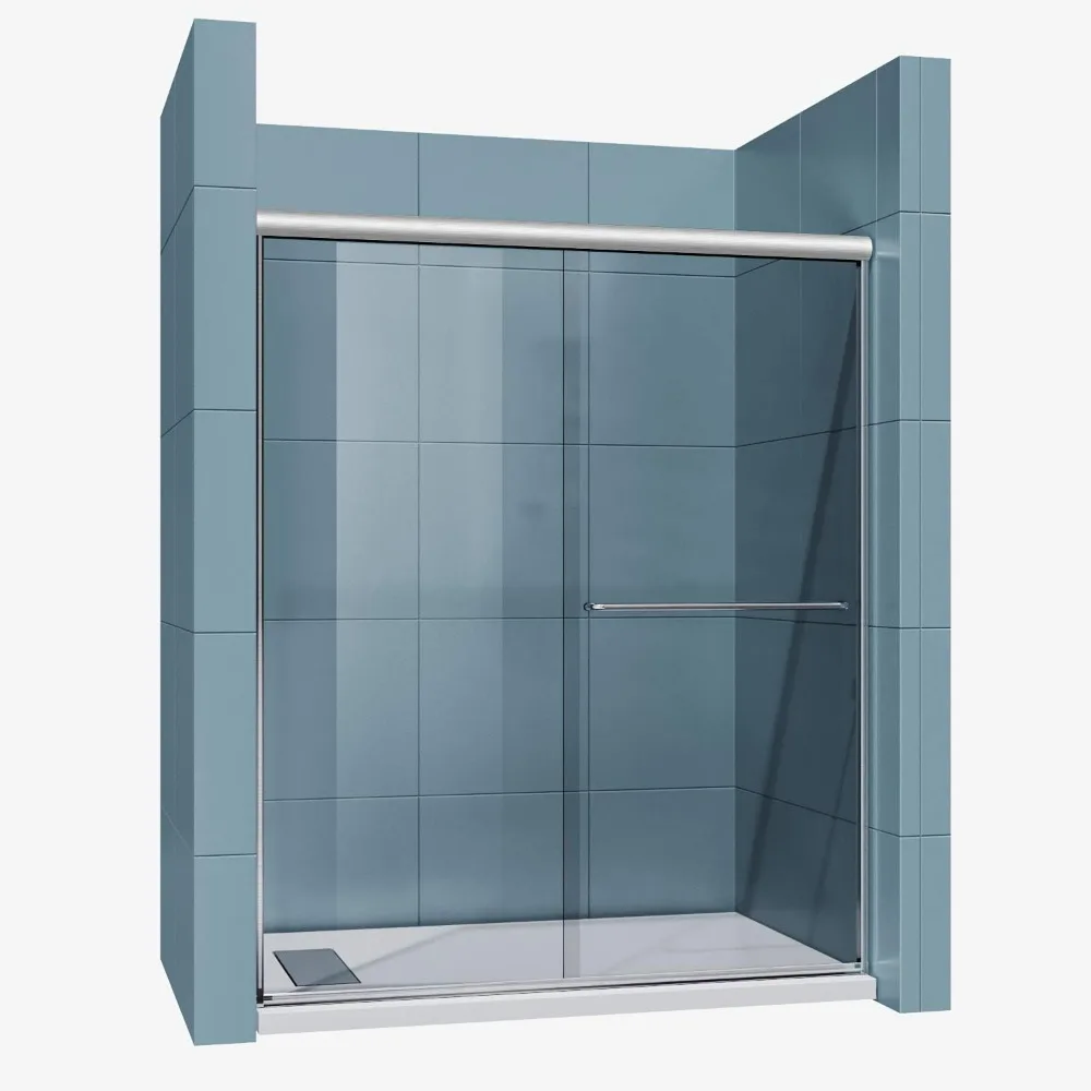 Door Sliding Semi-Frameless Glass Shower Doors, 1/4" Clear Glass, 56-60 in. W X 72 in. H Double Sliding Shower Enclosure