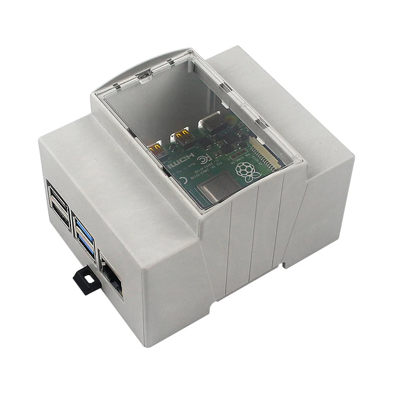 Raspberry Pi 4 ABS DIN Rail Mount Case with Cooling Fan and Optional Aluminum Heatsink