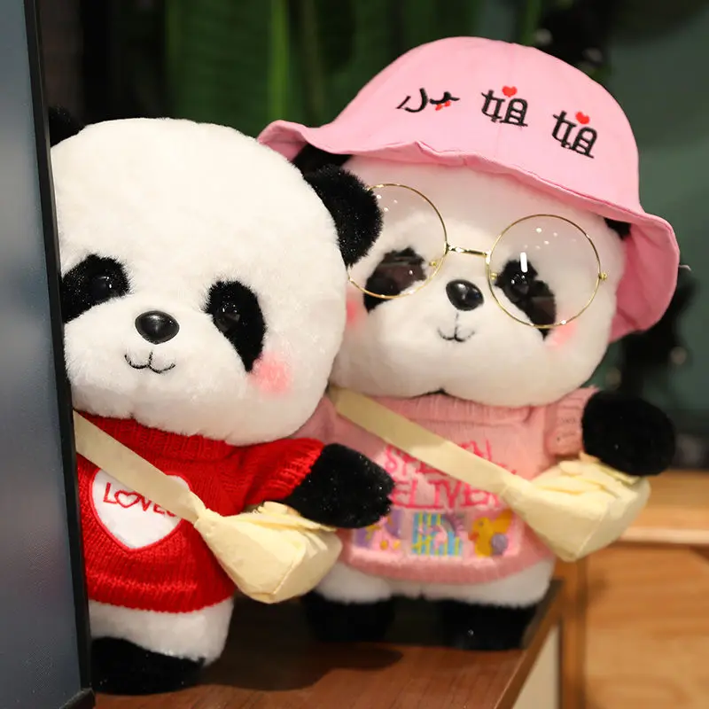 Panda Stuffed Doll Toy Lalafanfan Soft Plush Toy for Girls Cute Giant Plush with Clothes Hat Gift for Christmas Girls DIY