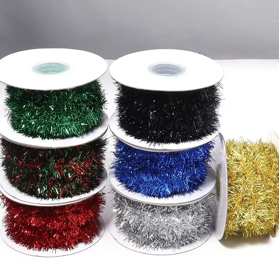 10 Yards/Rolle, 2 cm, bunte Streifen, Weihnachtsgirlande, bunte Weihnachtsverpackung, Lametta-Bänder, Geschenk, Hochzeit, Neujahr, Party-Dekoration