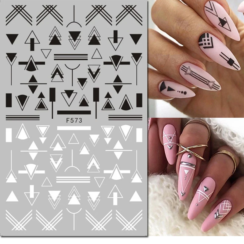 3d Nail Art Decals Geometric Lines Black White Laces Tropical Palms Leaves Flowers Nail Stickers Decoration For Nail Tips Beauty 6