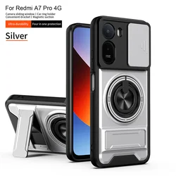 Armor Phone Case with Lens Protection and Magnetic Ring Stand Holder for Redmi A7 Pro 4G (Silver)