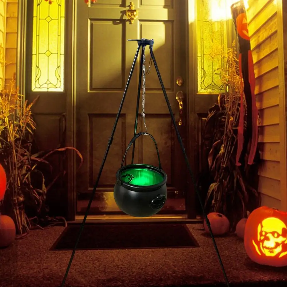 

Halloween Cauldron Decoration Halloween Party Supplies Enchanting Halloween Witch Cauldron on Tripod with Green Lights for Home