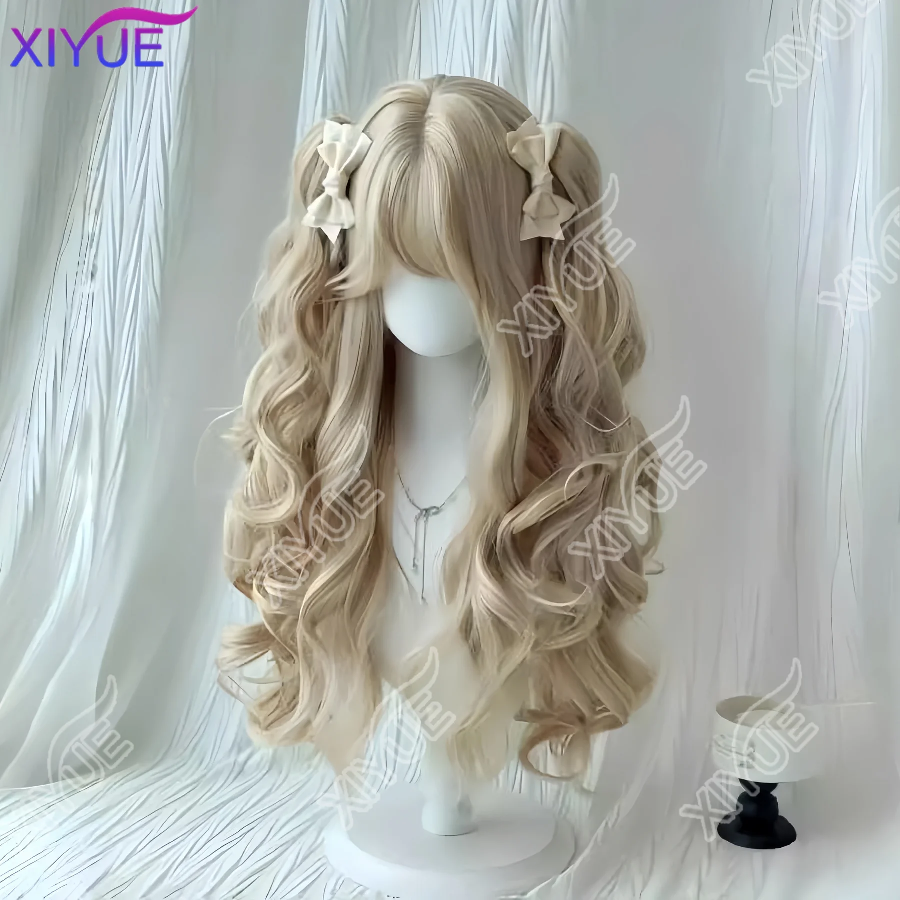 XIYUE Synthetic long curly hair For Women  Long Ombre Blonde Hightlight Cosplay Wig Lolita Wigs Heat Resistant Natural Hair