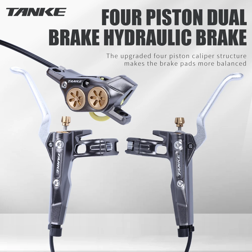 

TANKE MTB Hydraulic Disc Brake 4 Piston Oil Cover Light Front Rear Grips Handle Wiring Port Mountain Bike Parts Cycling Brakes