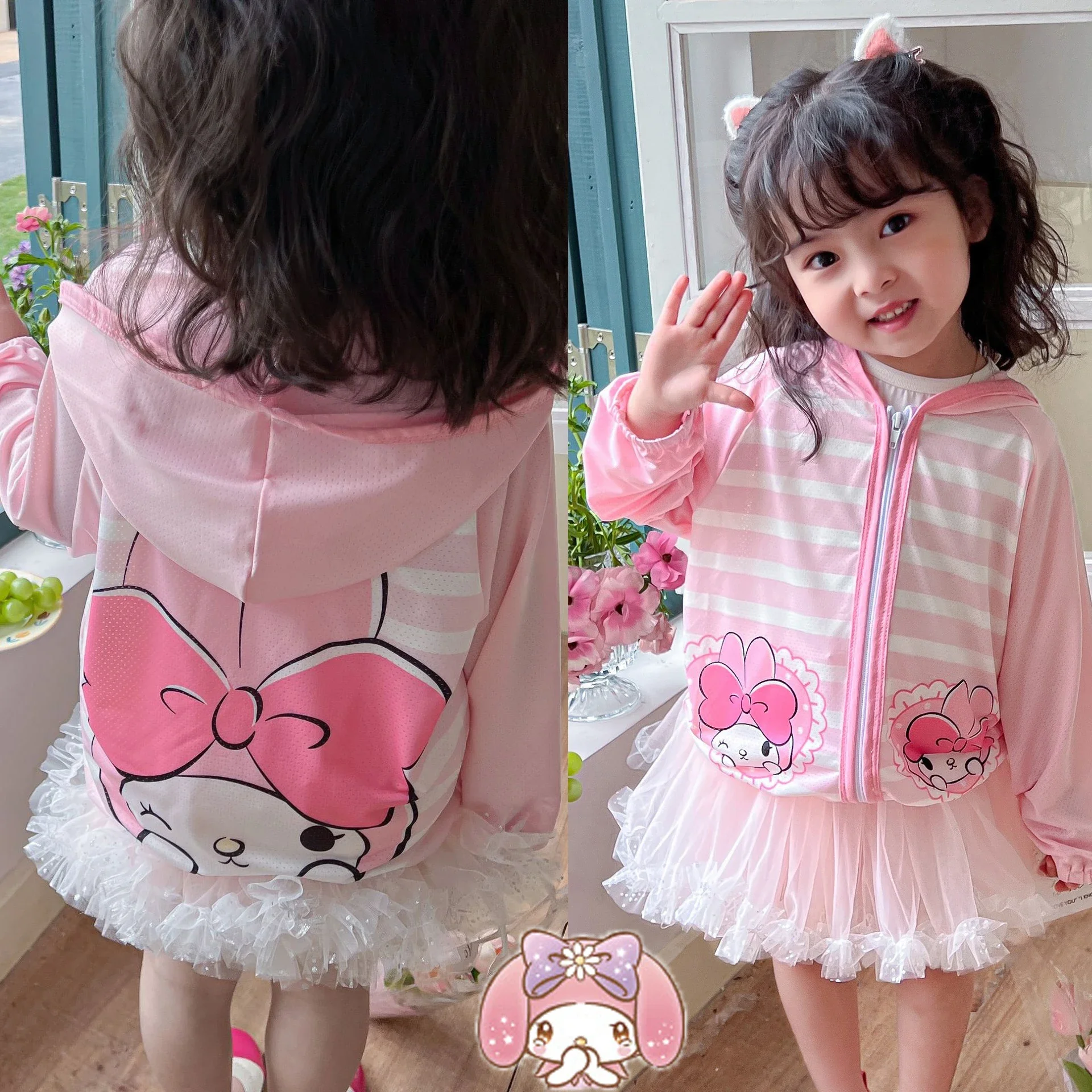 

Sanrios Cinnamoroll Mymelody аниме мультфильм девушки УФ Защита от солнца одежда с длинным рукавом Тонкий с капюшоном Солнцезащитная куртка на молнии